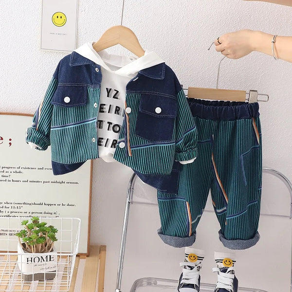 Boys Striped Co-ord Set With T-shirt Hoodie 3 Pcs