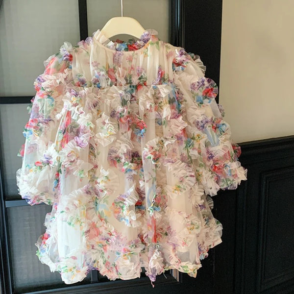 Girls Floral Printed Ruffle Dress