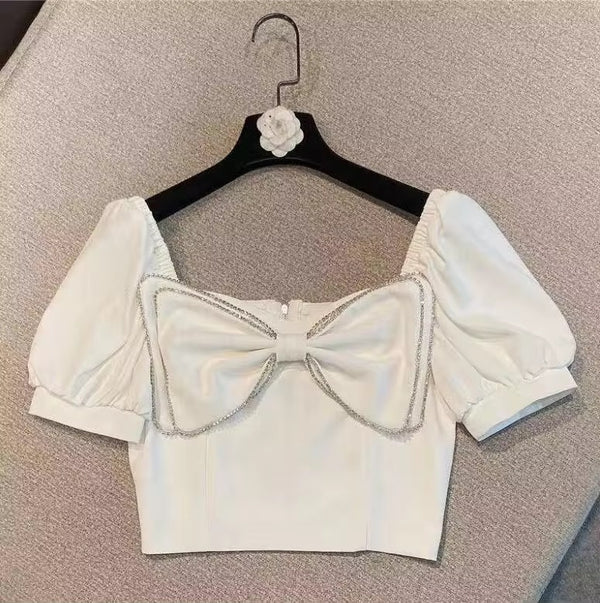 Girls White Bow Party Top