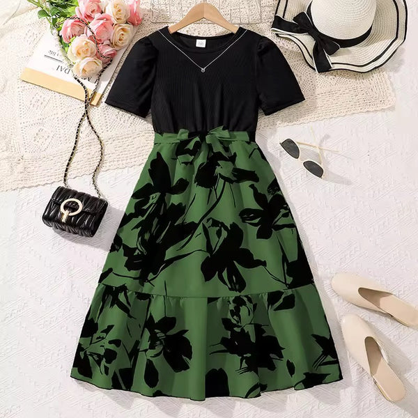 Girls Green Floral Summer Dress