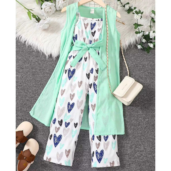 Girls Heart Printed Jumpsuit With Long Jacket