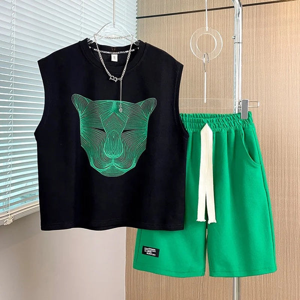 Boys Summer Green T-shirt And Shorts 2 Pcs Set