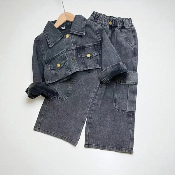 Girls Black Denim Co-ord Set TrendyKid