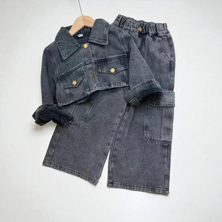 Girls Black Denim Co-ord Set TrendyKid