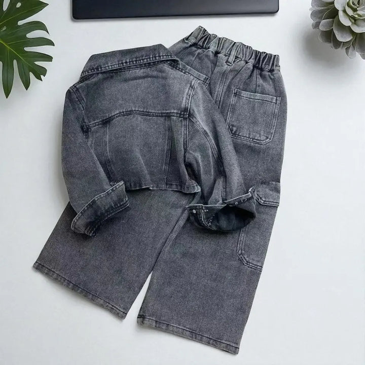 Girls Black Denim Co-ord Set TrendyKid