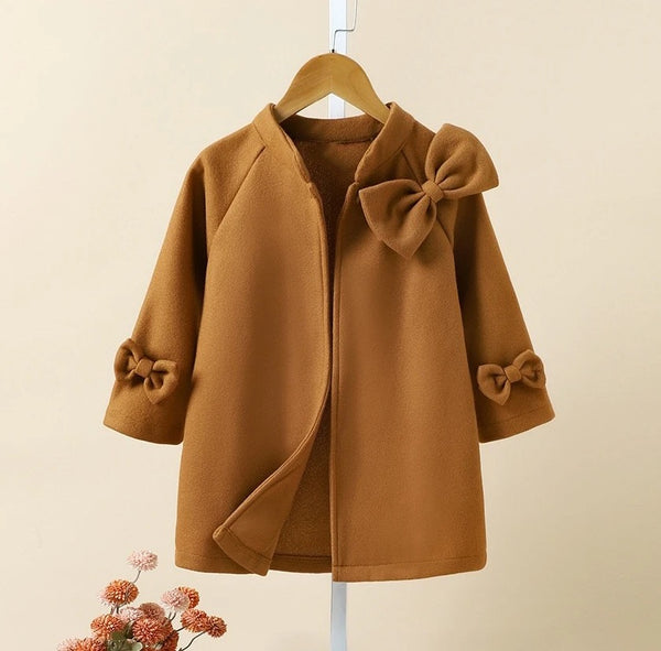 Girls Brown Fleece Bow Jacket