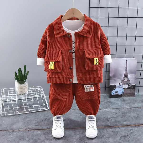 Boys Corduroy Co-ord Set With T-shirt 3 Pcs Set