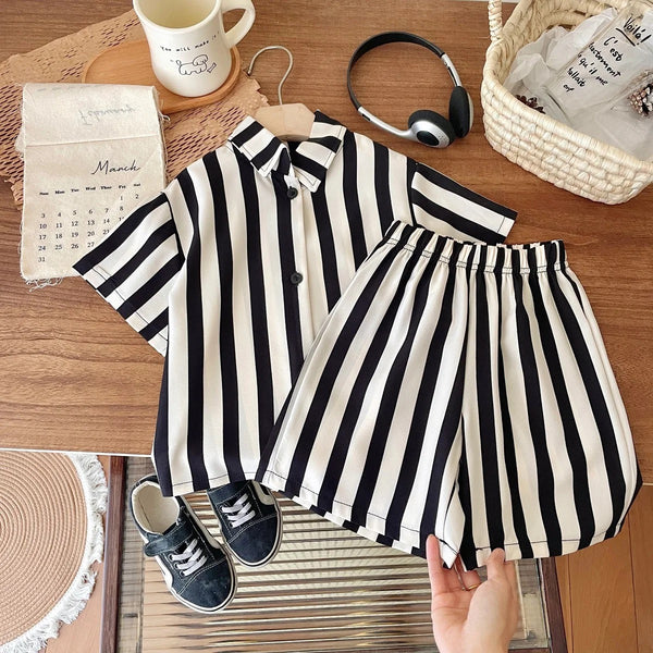 Boys Black And White Striped Co-ord Set