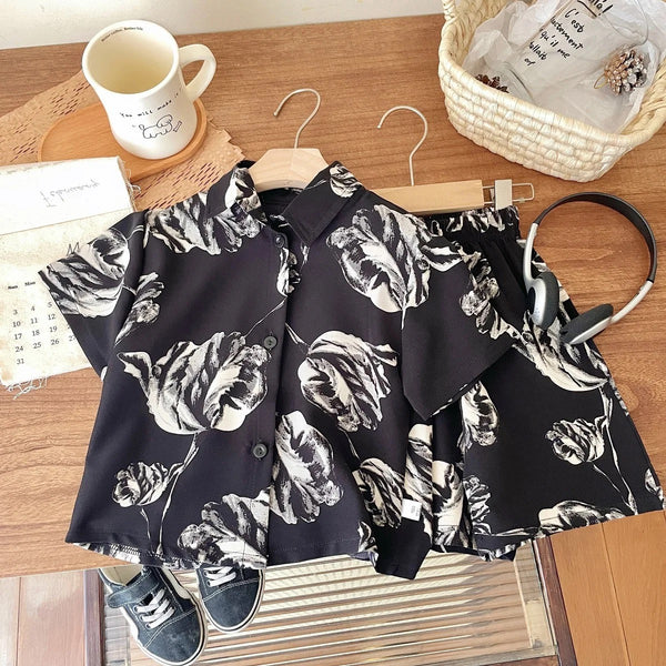 Boys Black Floral Printed Co-ord Set