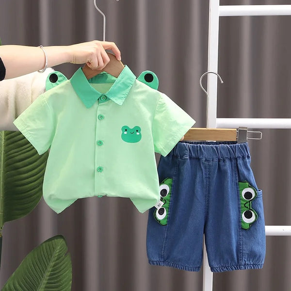 Boys Summer Shirt And Denim Shorts 2 Pcs Set