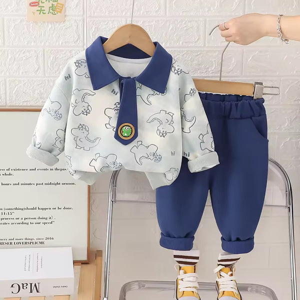 Boys Blue Dinosaur Printed T-shirt And Joggers 2 Pcs Set