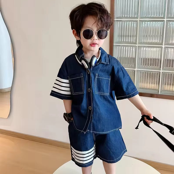 Boys Blue Denim Striped Co-ord Set