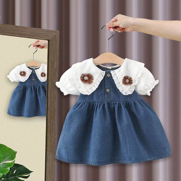 Girls Spread Collar Denim Dress