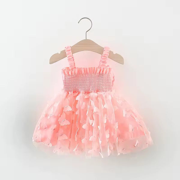 Girls Pink 3D Butterfly Party Wear Dress