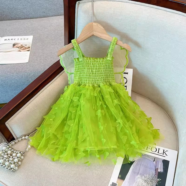 Girls Green 3D Butterfly Party Wear Dress