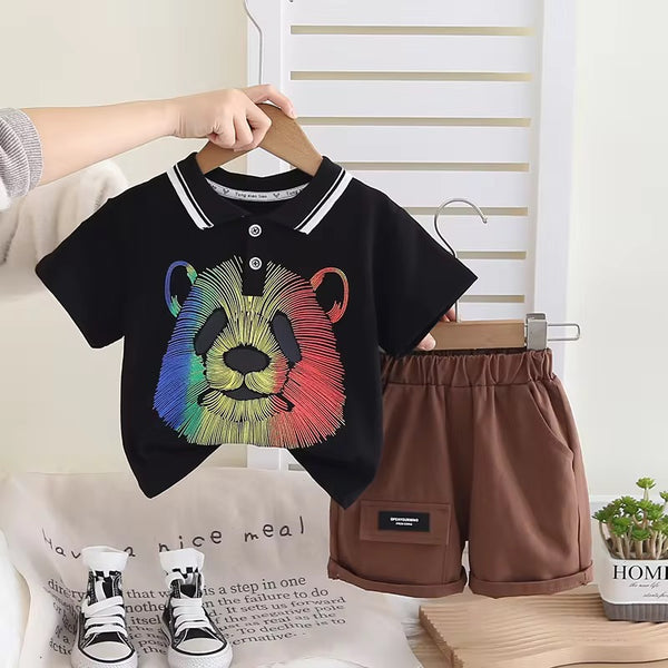 Boys Bear Printed T-Shirt And Shorts 2 pcs Set