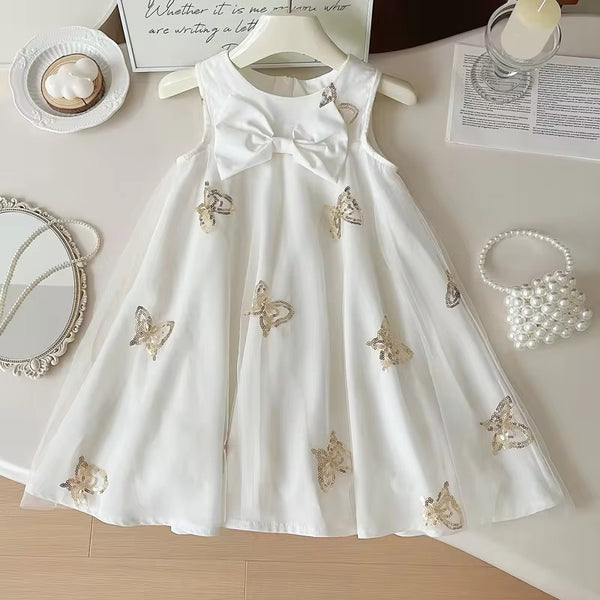 Girls Summer Butterfly White Dress