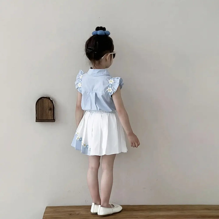 Girls Flower Motifs Top And White Skirt Set TrendyKid