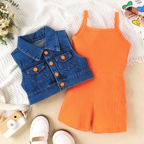 Girls Knitted Jumpsuit With Denim Jacket