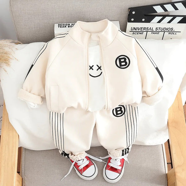 Boys White Co-ord Set With Printed T-Shirt 3 Pcs Set