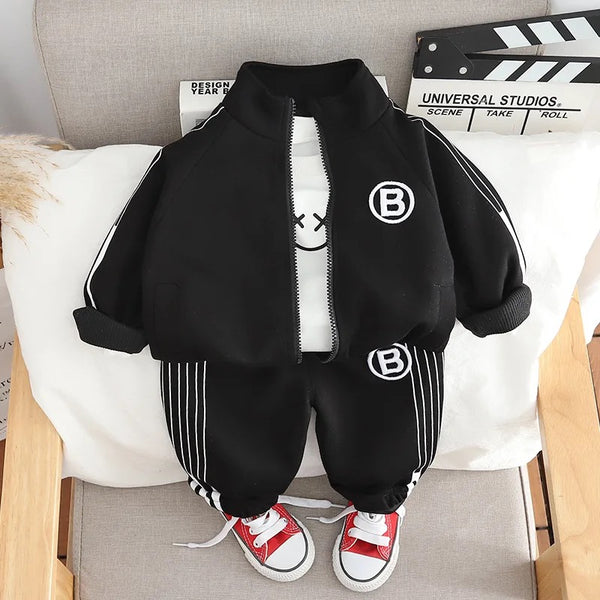 Boys Solid Co-ord Set With Printed T-Shirt 3 Pcs Set
