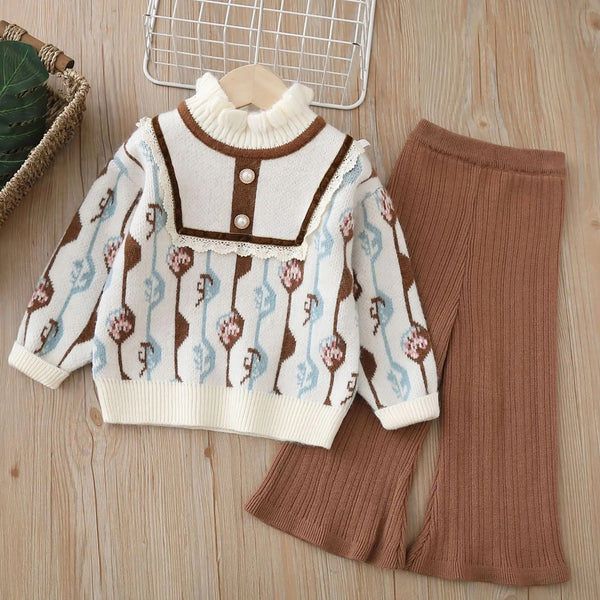 Girls Printed Knitted Top And Plazzo 2 Pcs Set