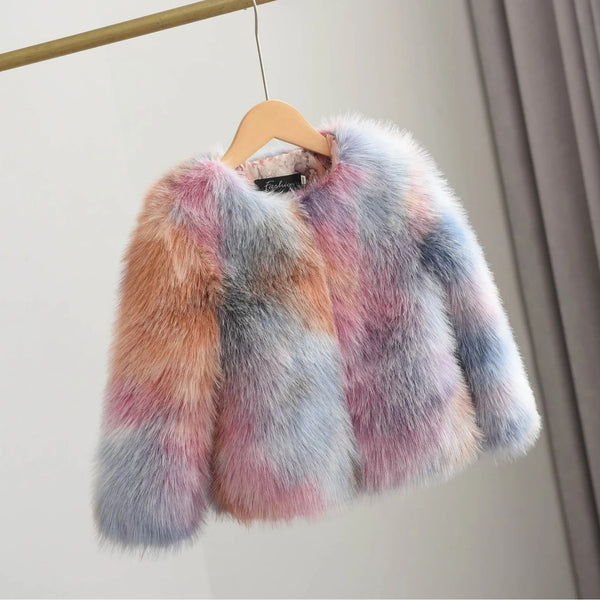 Girls Multicolored Fur Jacket