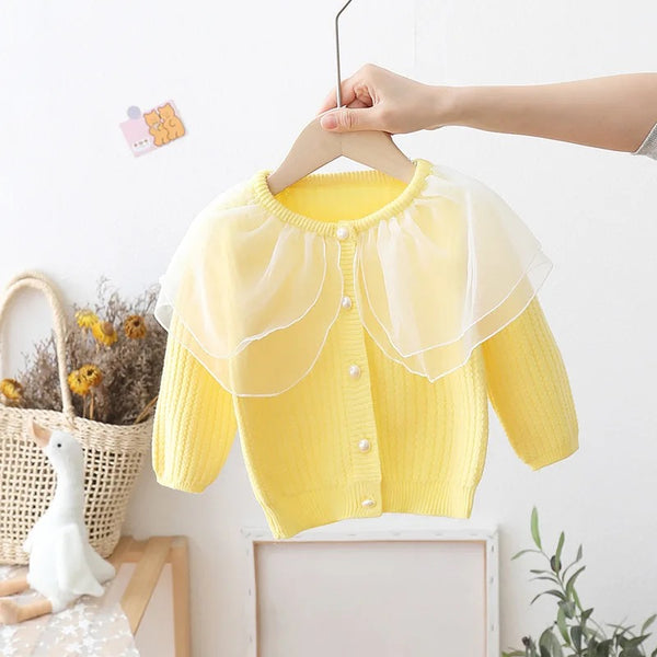 Girls Yellow Tulle Collar Sweater