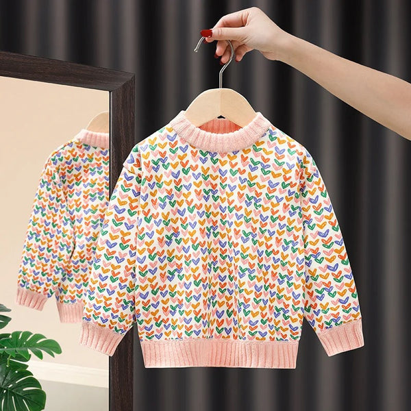 Girls Multicolored Heart Printed Sweater