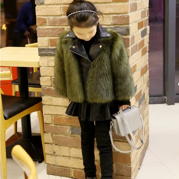 Girls Leather Fur Jacket