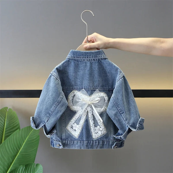 Girls Embellished Bow Denim Jacket