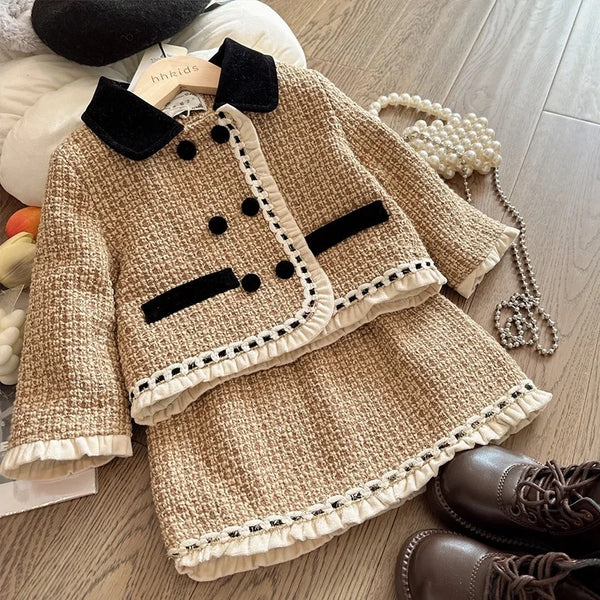 Girls Tweed Jacket And Skirt 2 Pcs Set