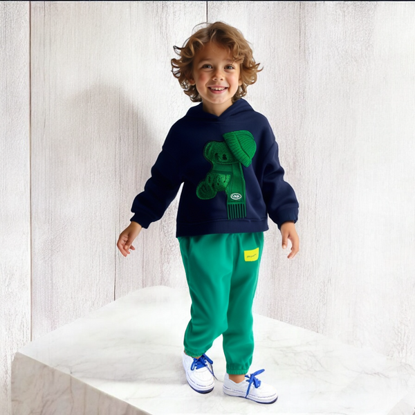 Boys Bear Motif Hoodie Sweatshirt And Joggers 2 Pcs Set