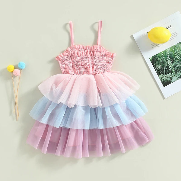 Girls Colourful Ruffle Sleeveless Dress