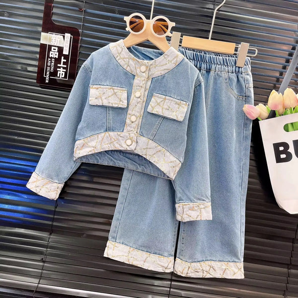 Girls Denim Cropped Jacket & Wide-Leg Pants TrendyKid