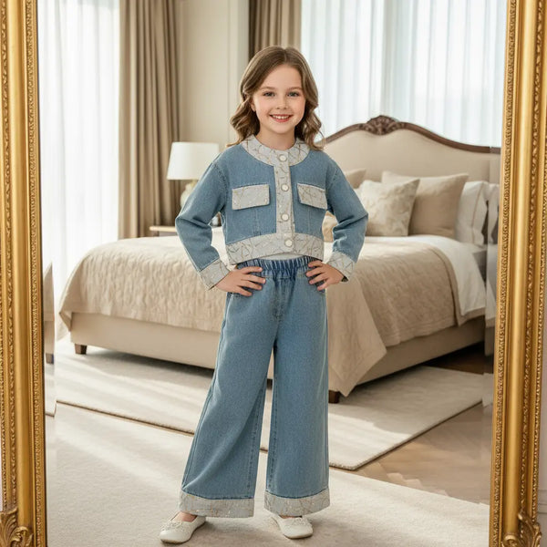 Girls Denim Sequins-Detail Co-ord Set TrendyKid