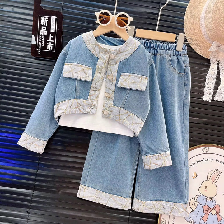 Girls Denim Cropped Jacket & Wide-Leg Pants TrendyKid