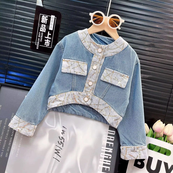 Girls Denim Cropped Jacket & Wide-Leg Pants TrendyKid