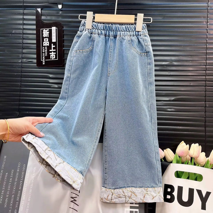 Girls Denim Cropped Jacket & Wide-Leg Pants TrendyKid