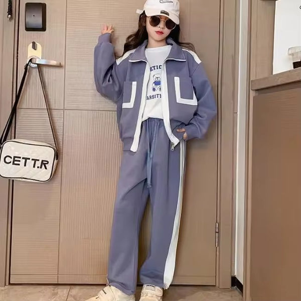 Girls Sporty Purple Tracksuit