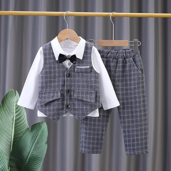 Boys Grey Checkered Suit