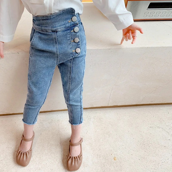 Girls Button Style Slim Fit Jeans