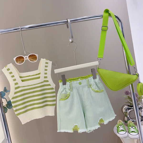 Girls Camisole Top And Rugged Shorts 2 Pcs Set