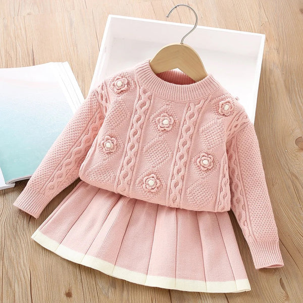 Girls Designer Sweater And Skirt 2 Pcs Set