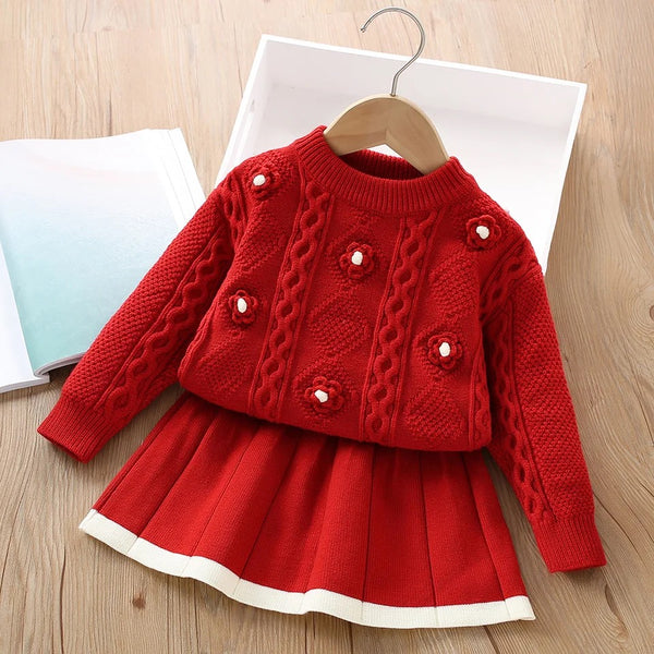 Girls Designer Sweater And Skirt 2 Pcs Set