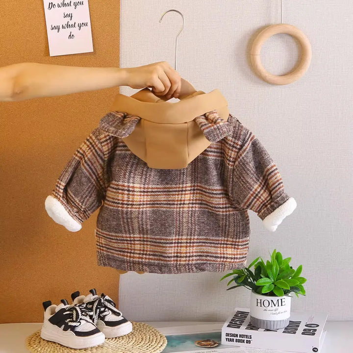 Boys Winter Hooded Plaid Coat With Teddy Pockets TrendyKid