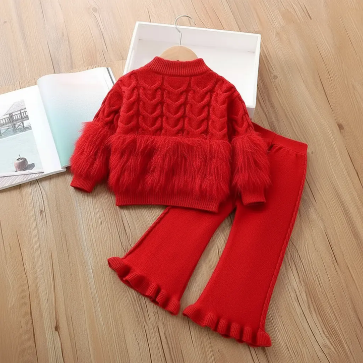 Girls Designer Red Knitted Top And Pants 2 Pcs Set TrendyKid