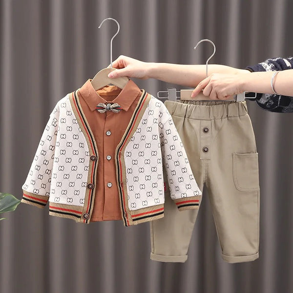 Boys Printed Sweater with Shirt And Pants 3 Pcs Set