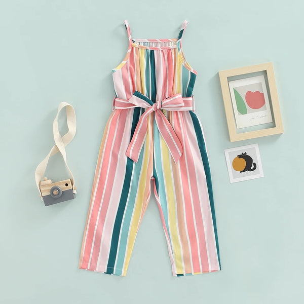 Girls pink multicolored striped jumpsuit