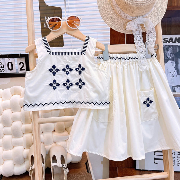 Girls Summer Camisole White Top And Skirt 2 Pcs Set